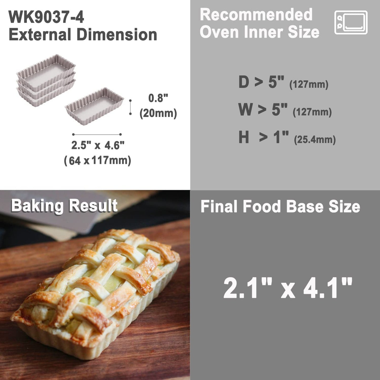 2" x 4" Tart Pan 4Pcs