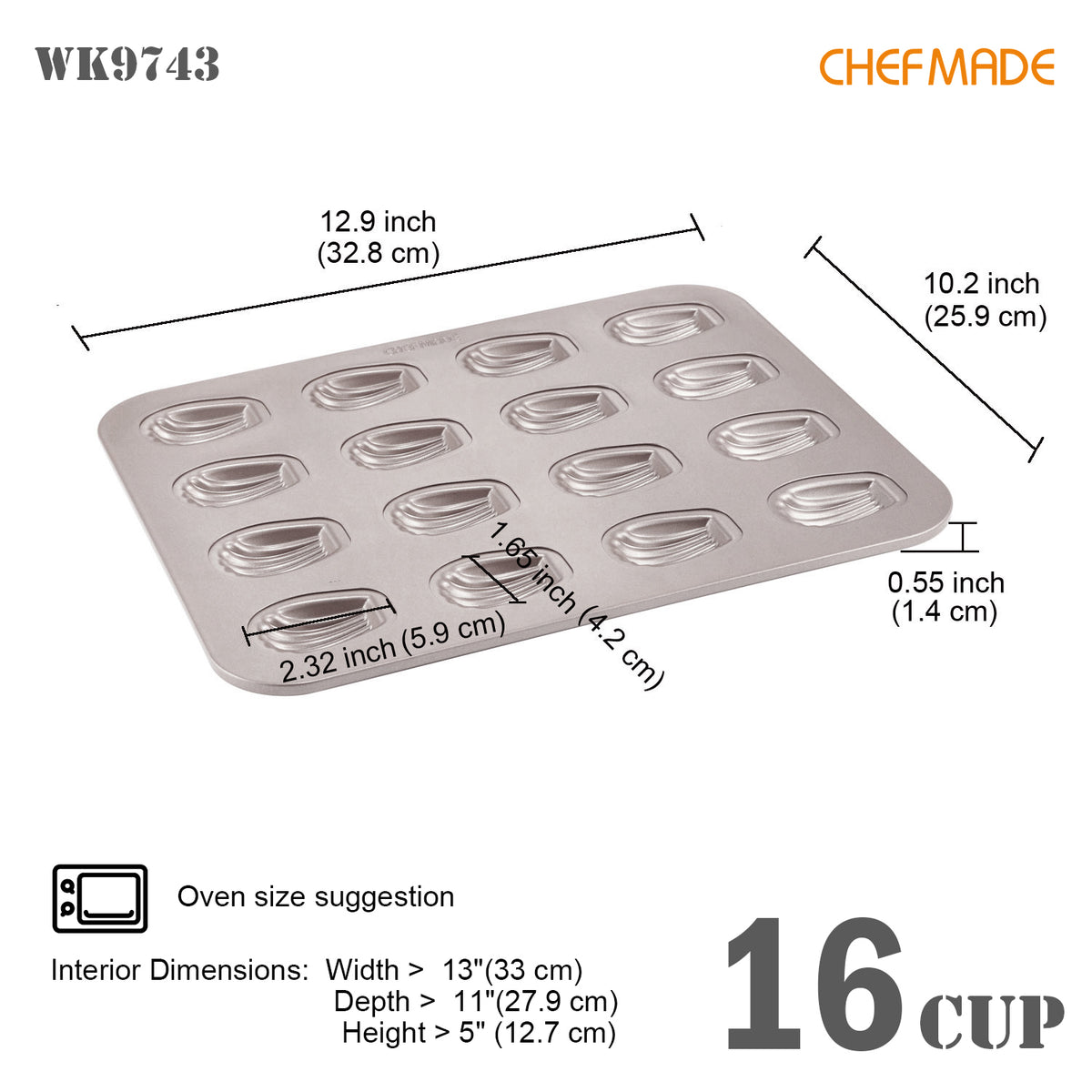 Madeleine Cake Pan Mini 0val Shell 16 Well