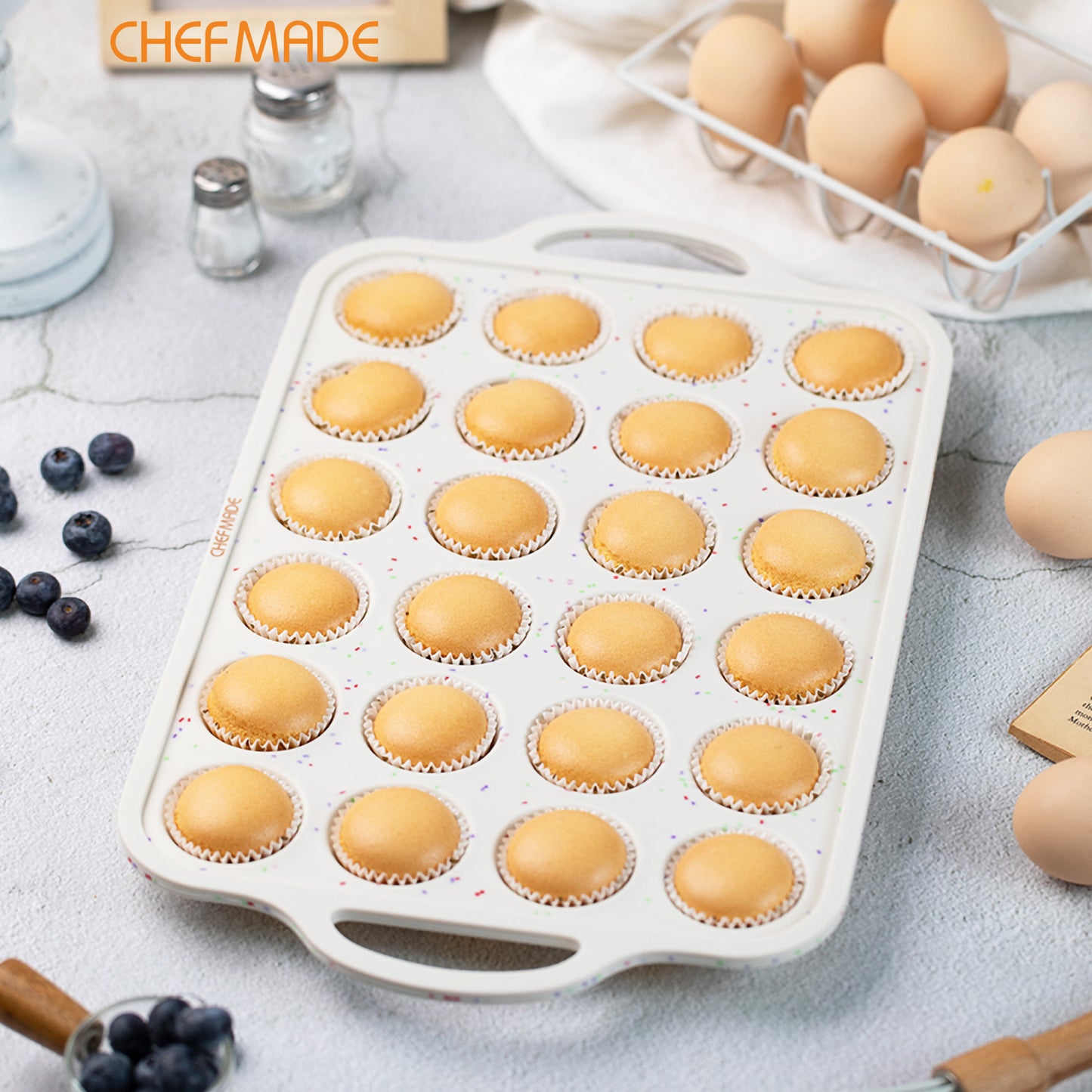 Silicone Muffin Pan for Baking with Metal Reinforced Frame, 12 Cup Regular Size Cupcake Pan