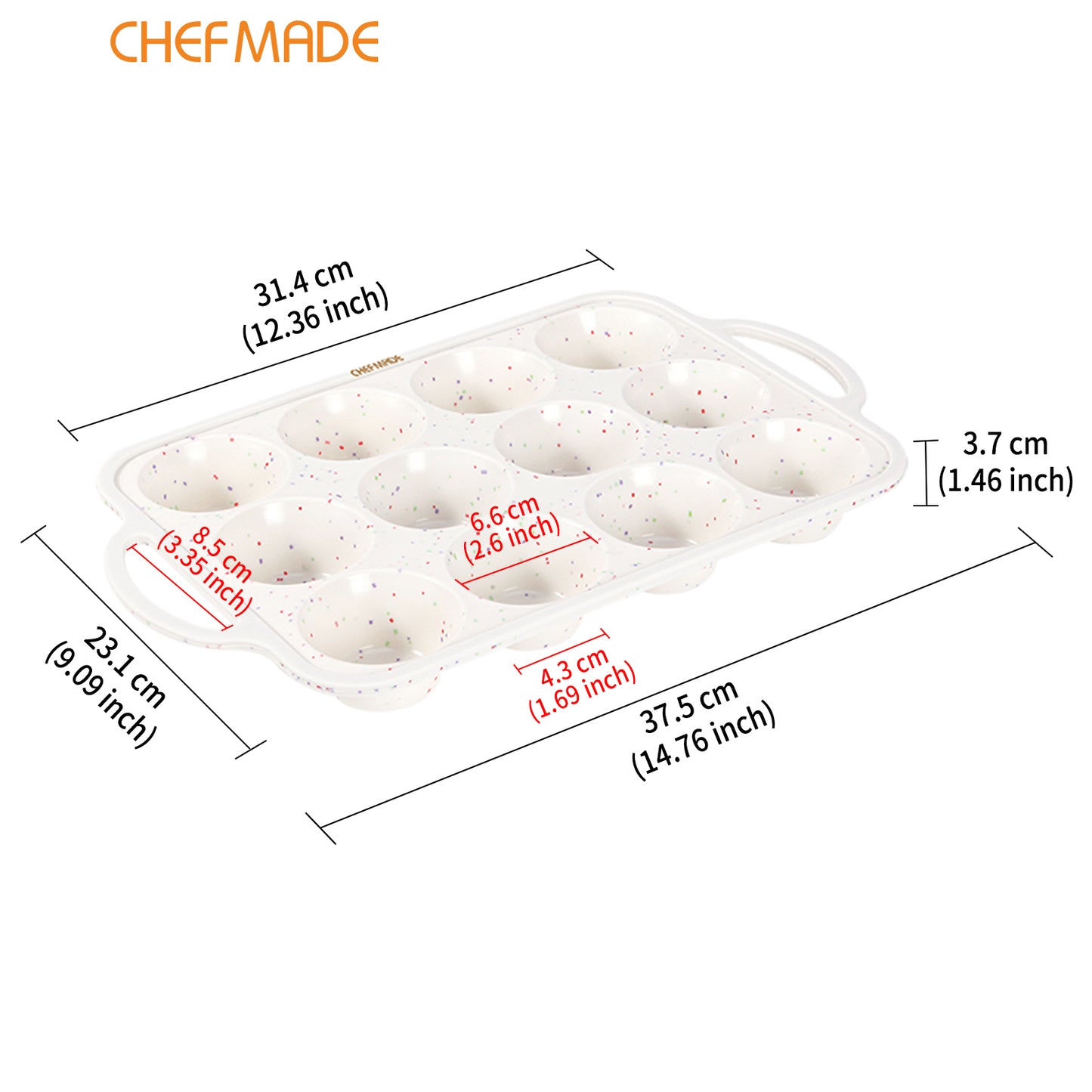 Silicone Muffin Pan for Baking with Metal Reinforced Frame, 12 Cup Regular Size Cupcake Pan