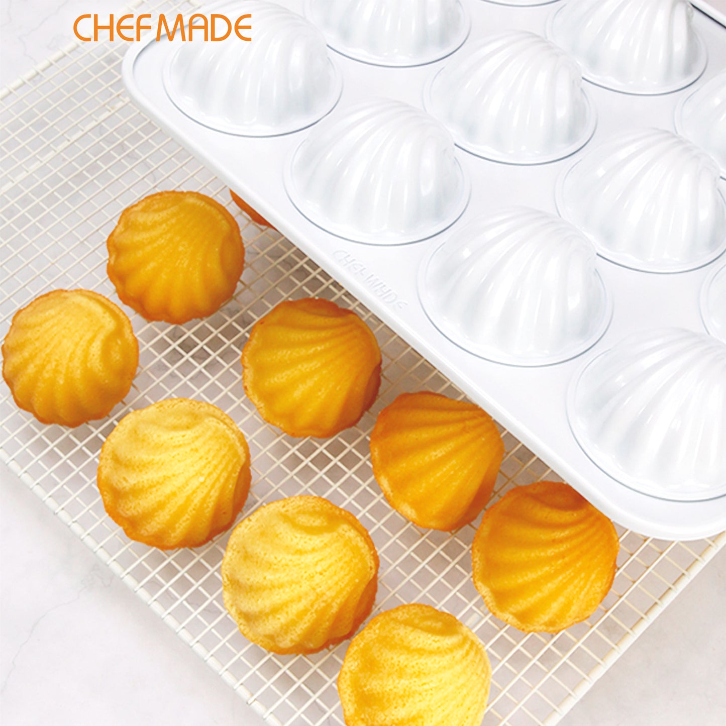 Madeline Cake Pan Oval Shell 12 Well（White）