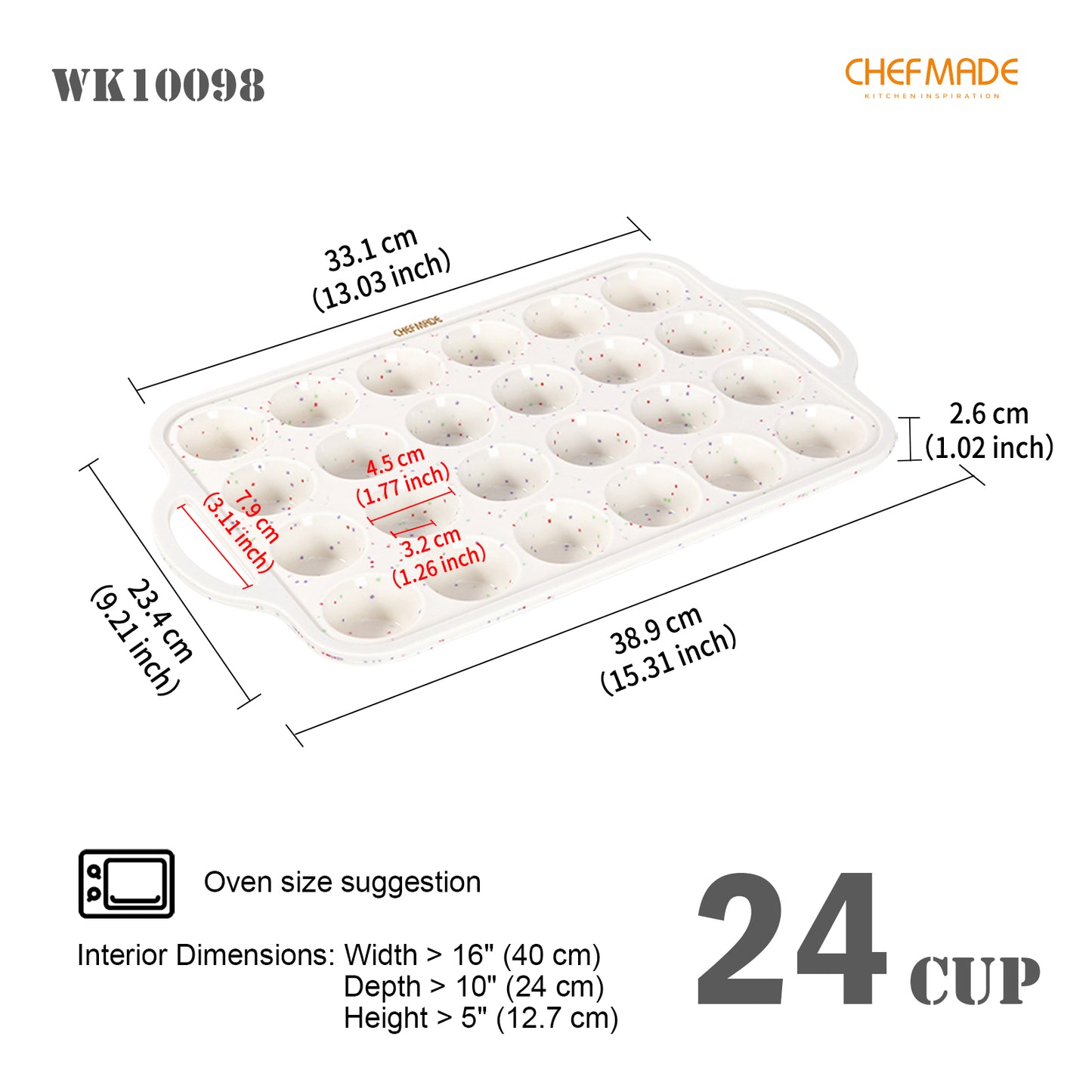Silicone Muffin Pan for Baking with Metal Reinforced Frame, 24 Cup Regular Size Cupcake Pan