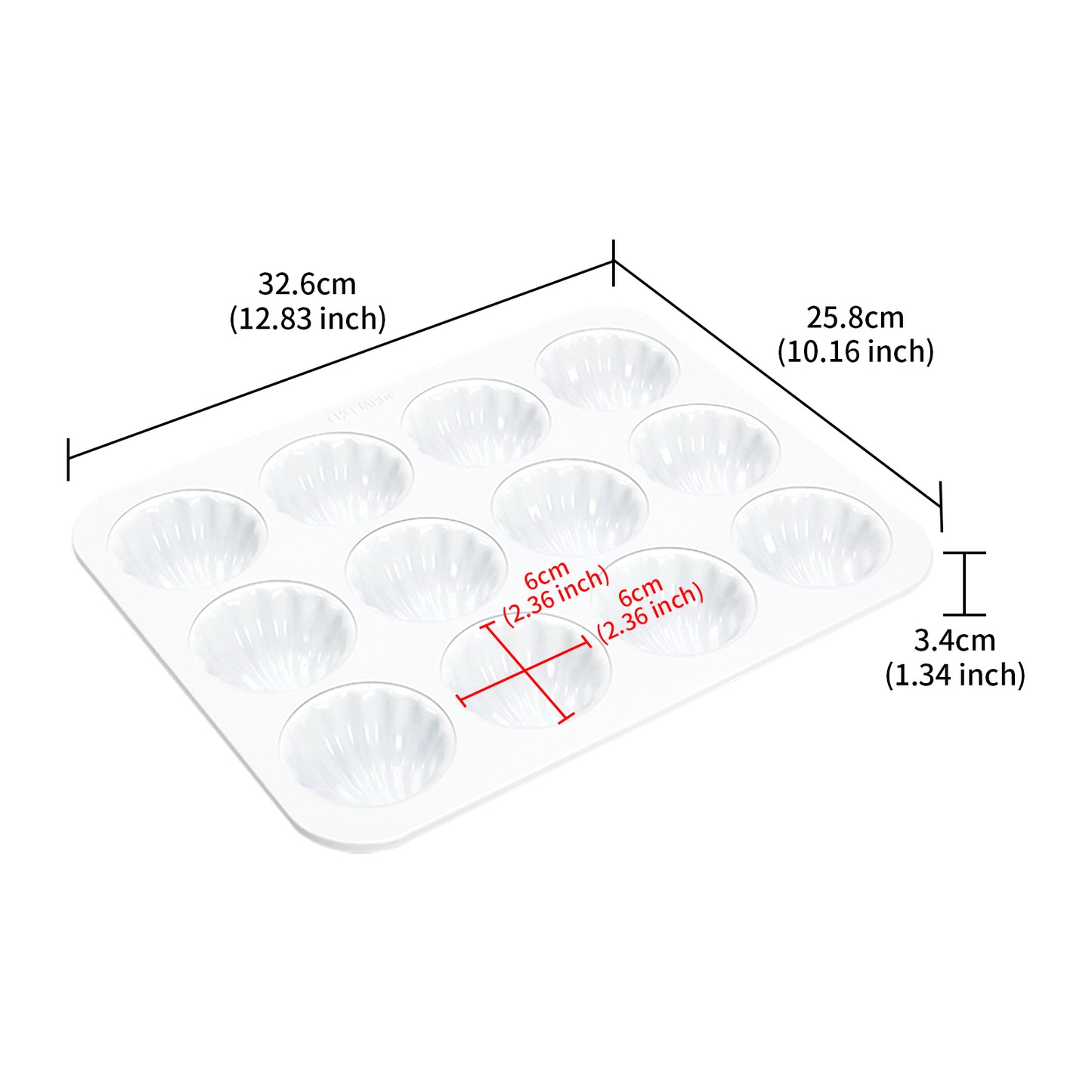 Madeline Cake Pan Oval Shell 12 Well（White）
