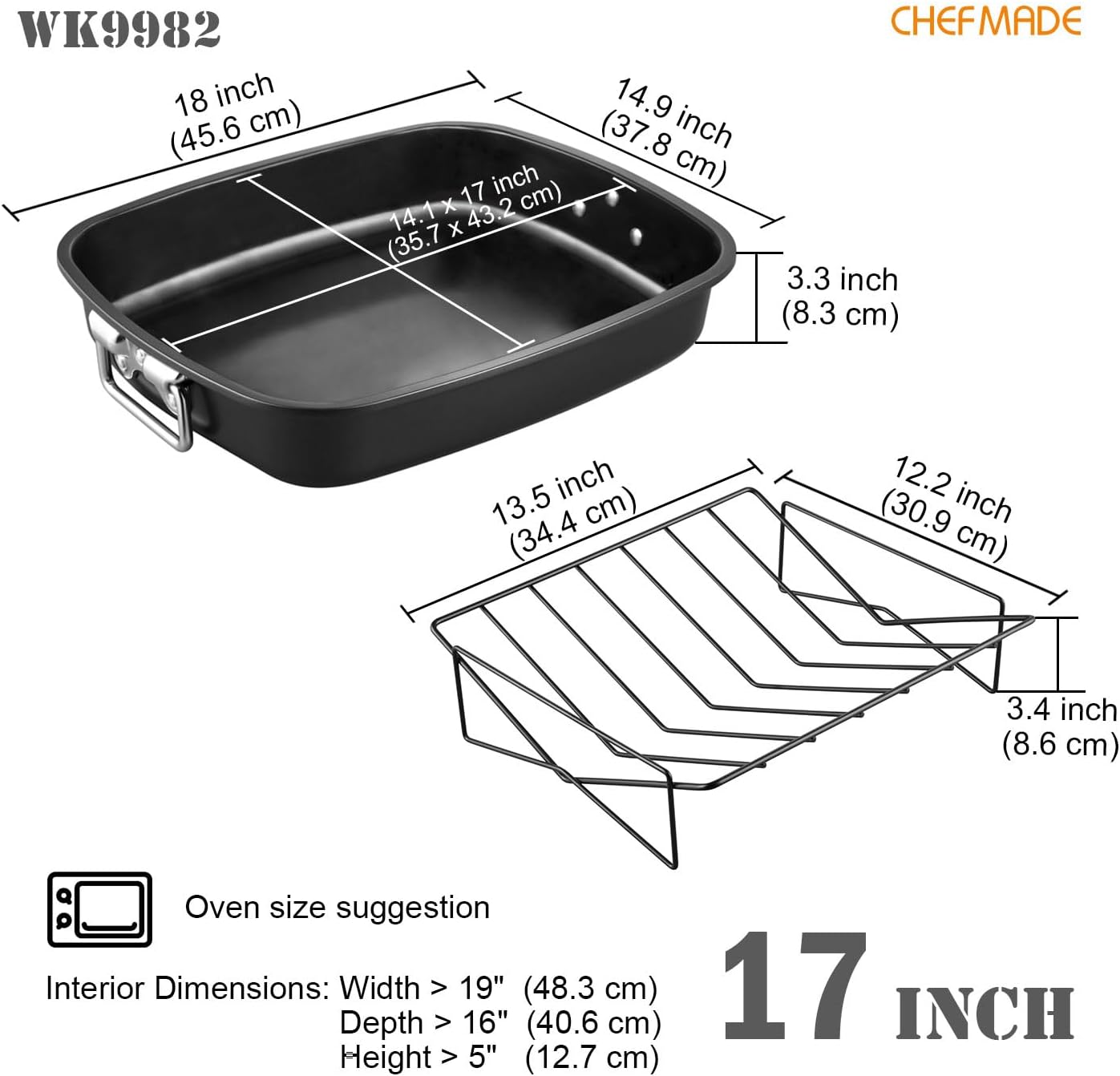 17" Turkey Roaster Lasagna Pan with V Rack