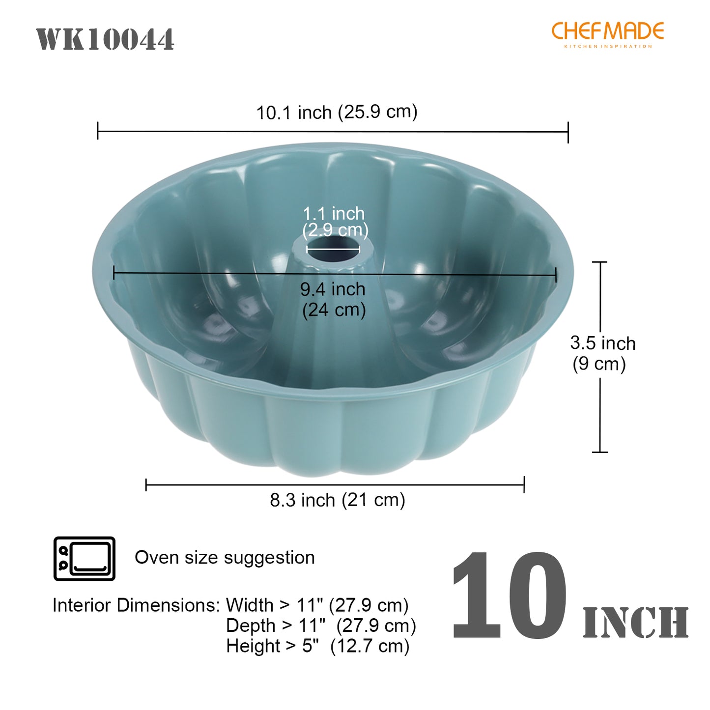10" Premium Non-Stick Fluted Tube Pan(Green)