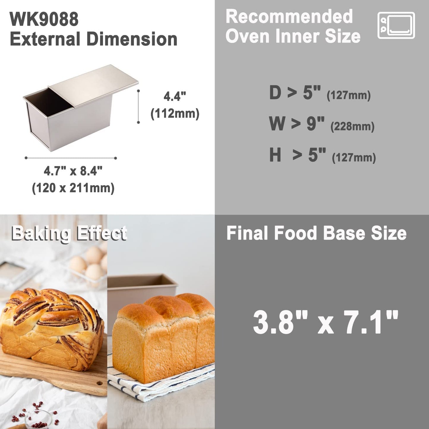 4" x 7.5" Flat Toast Box (450G Dough Capacity)