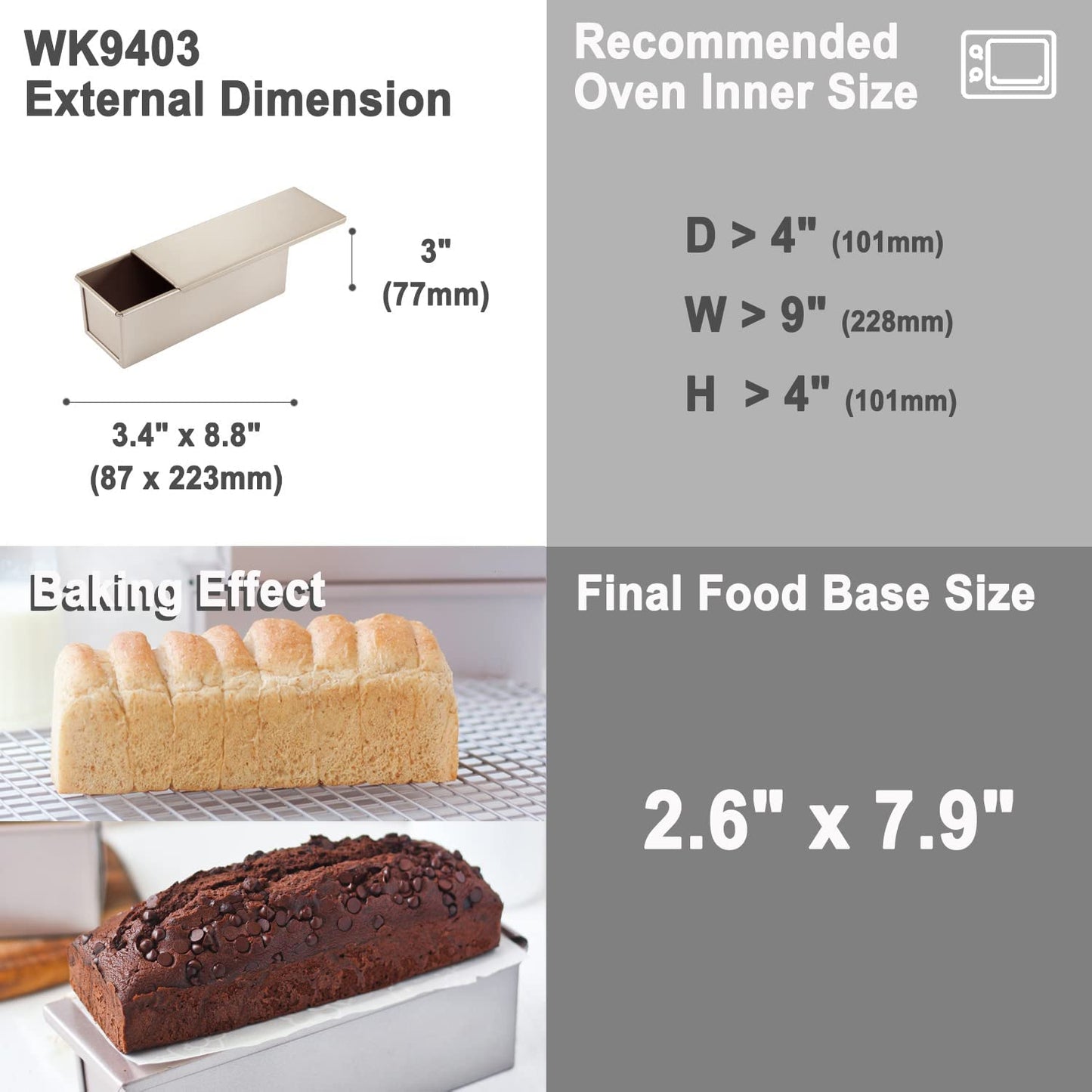 3" x 8" Flat Toast Box (300G Dough Capacity)