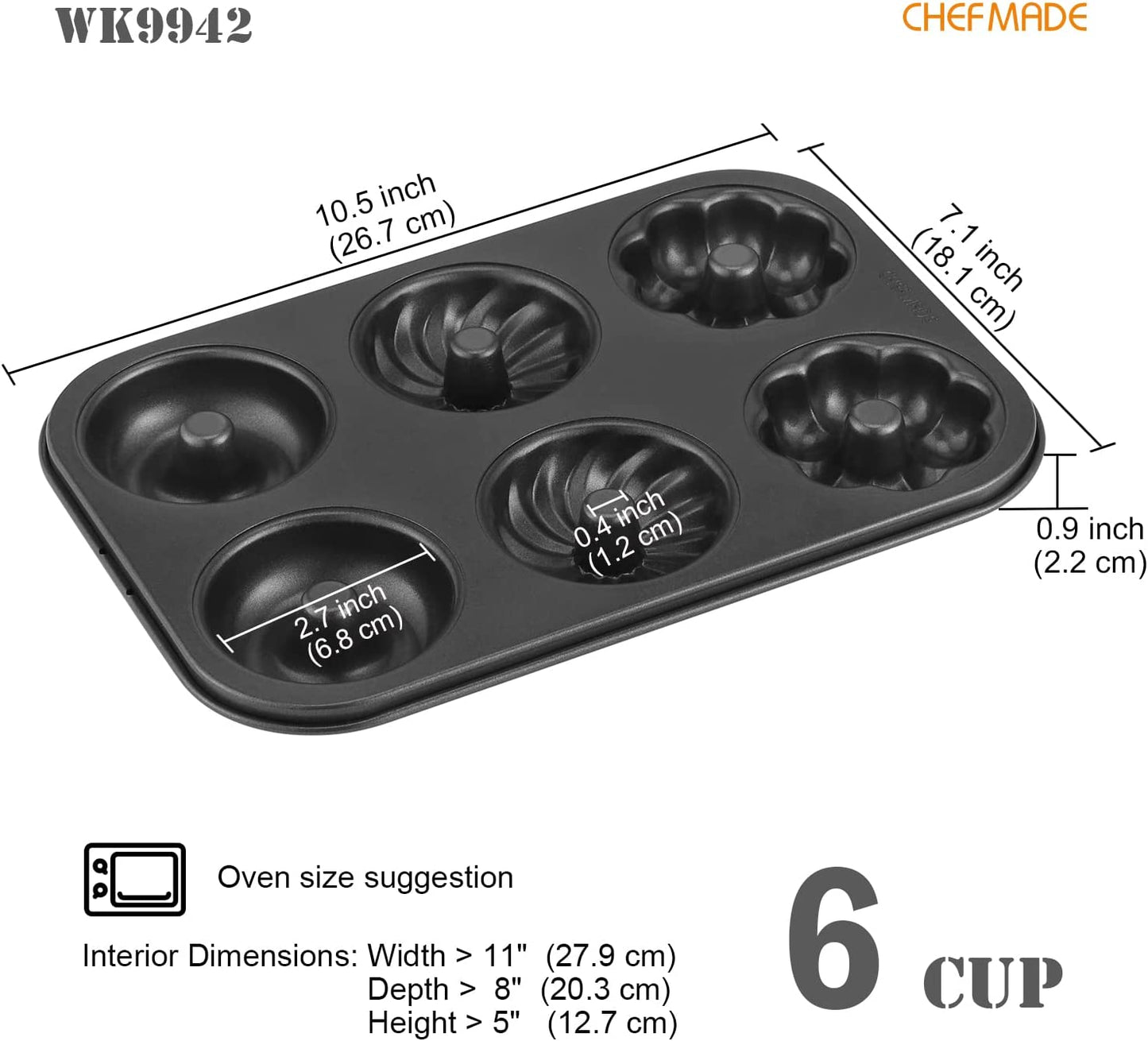 Donut Cake Pan Fancy-Shaped 6 Well ( Black )