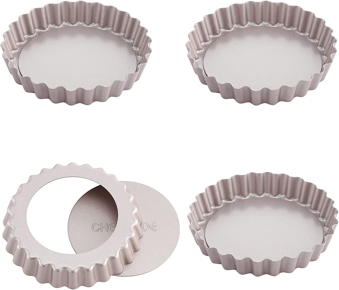 4" Round Tart Pan Set with Removable Bottom 4Pcs