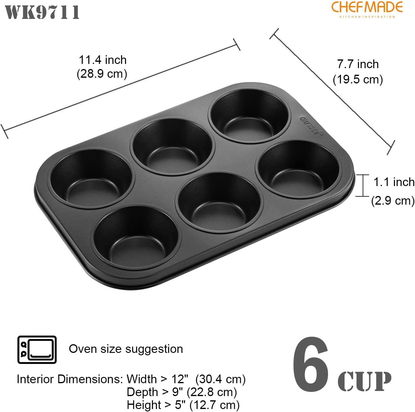 Muffin Pan 6 Well 2 Pcs ( Black )