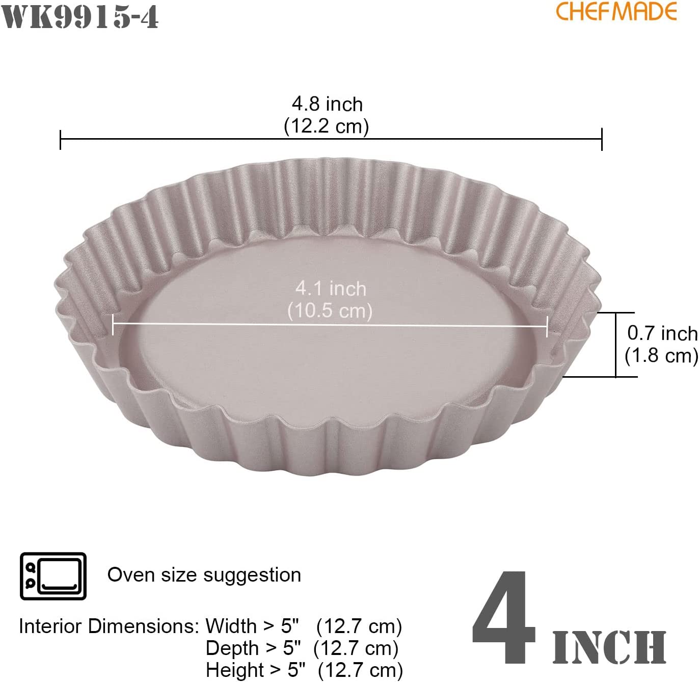 CHEFMADE Mini Bundt Pan Set, 4-Inch 4Pcs Non-Stick Tube Pan