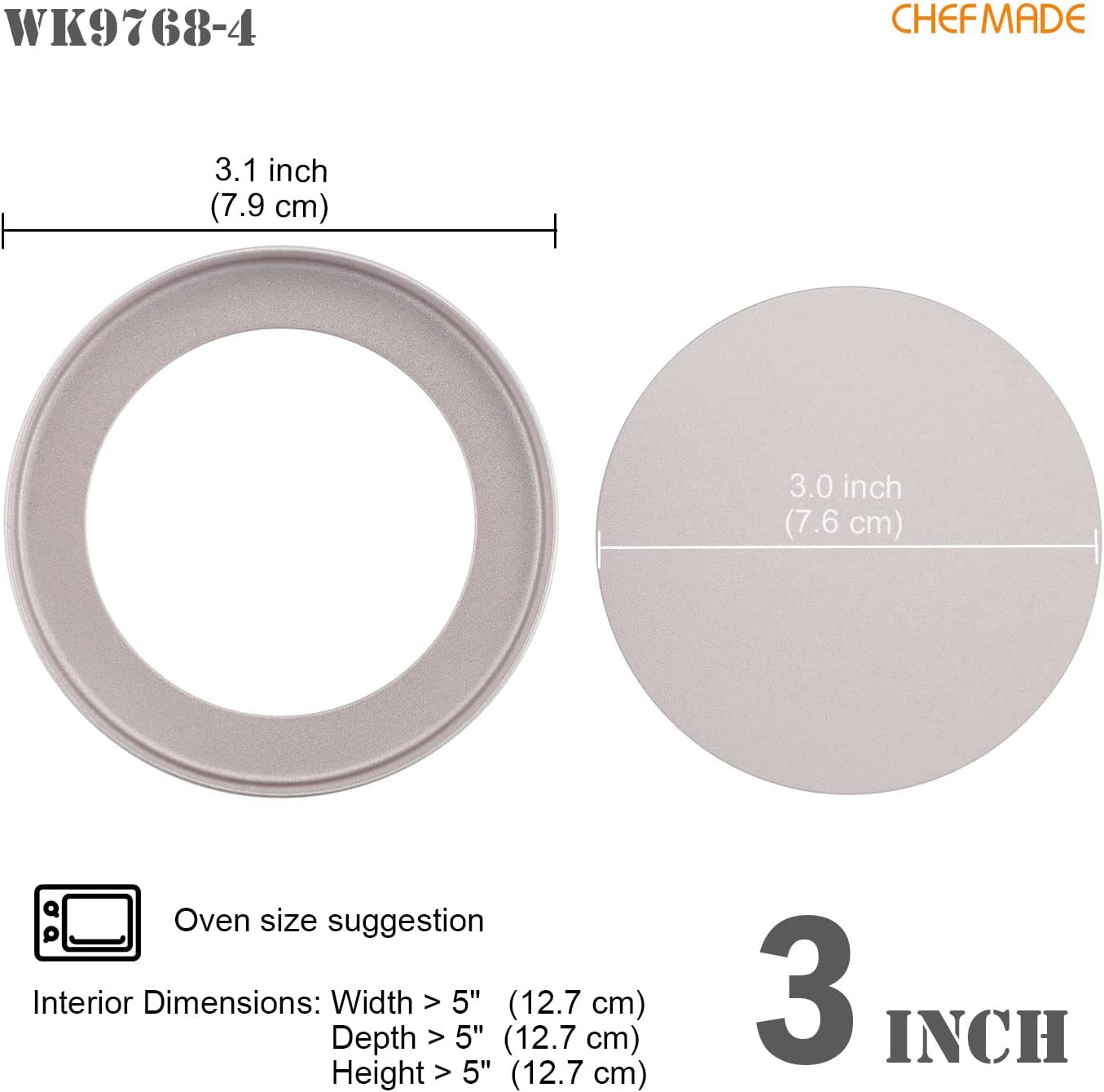 3" Round Tart Pan Set with Removable Bottom 4Pcs