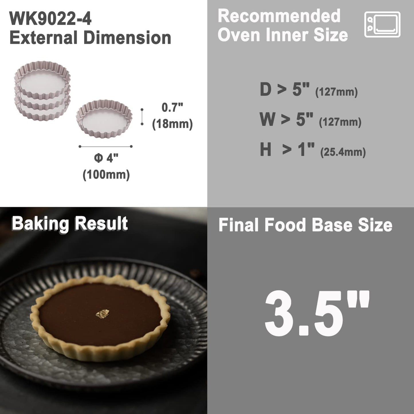 4" Round Tart Pan Set with Removable Bottom 4Pcs