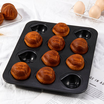 Chestnut-Shaped Cake 12 Well (Black)