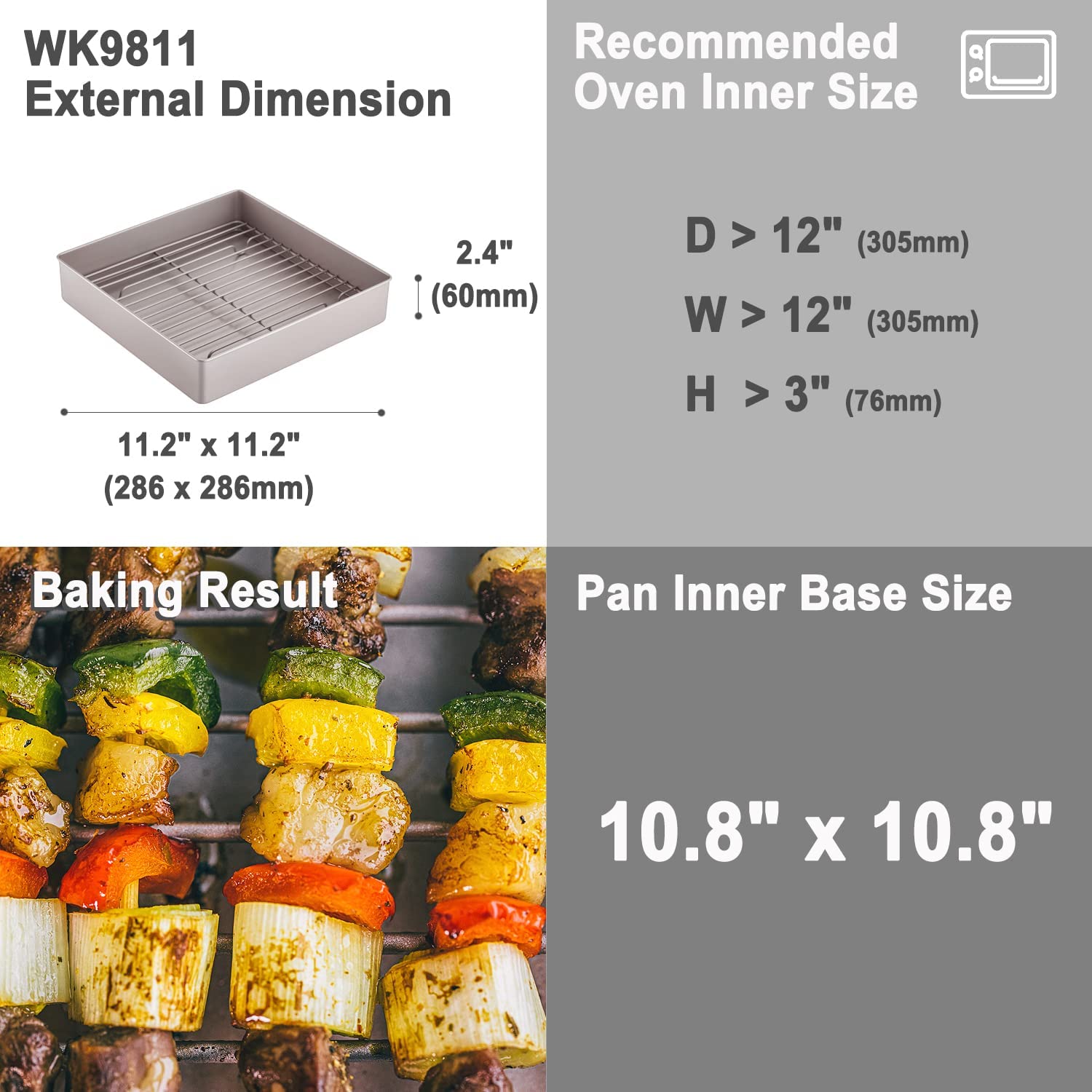 11.2 x 11.2 Square Deep Roasting Pan with Rack - CHEFMADE