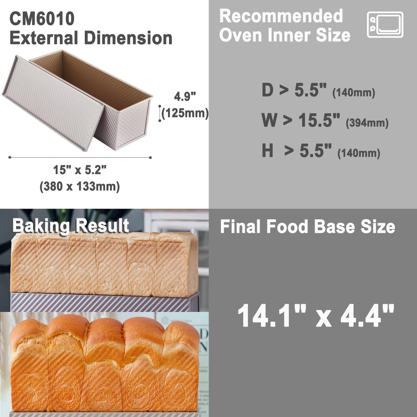 5.2" x 15.2" Commercial Corrugated Toast Box (1200G Dough Capacity)