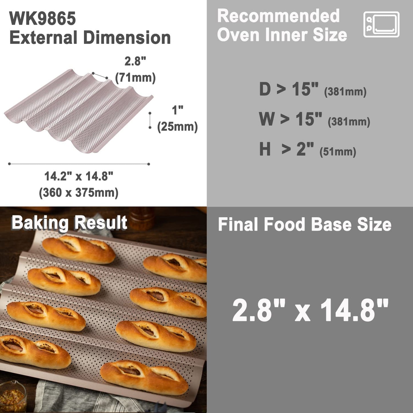 14.8" x 14.2" Baguette Pan (2.8-Inch Channel)