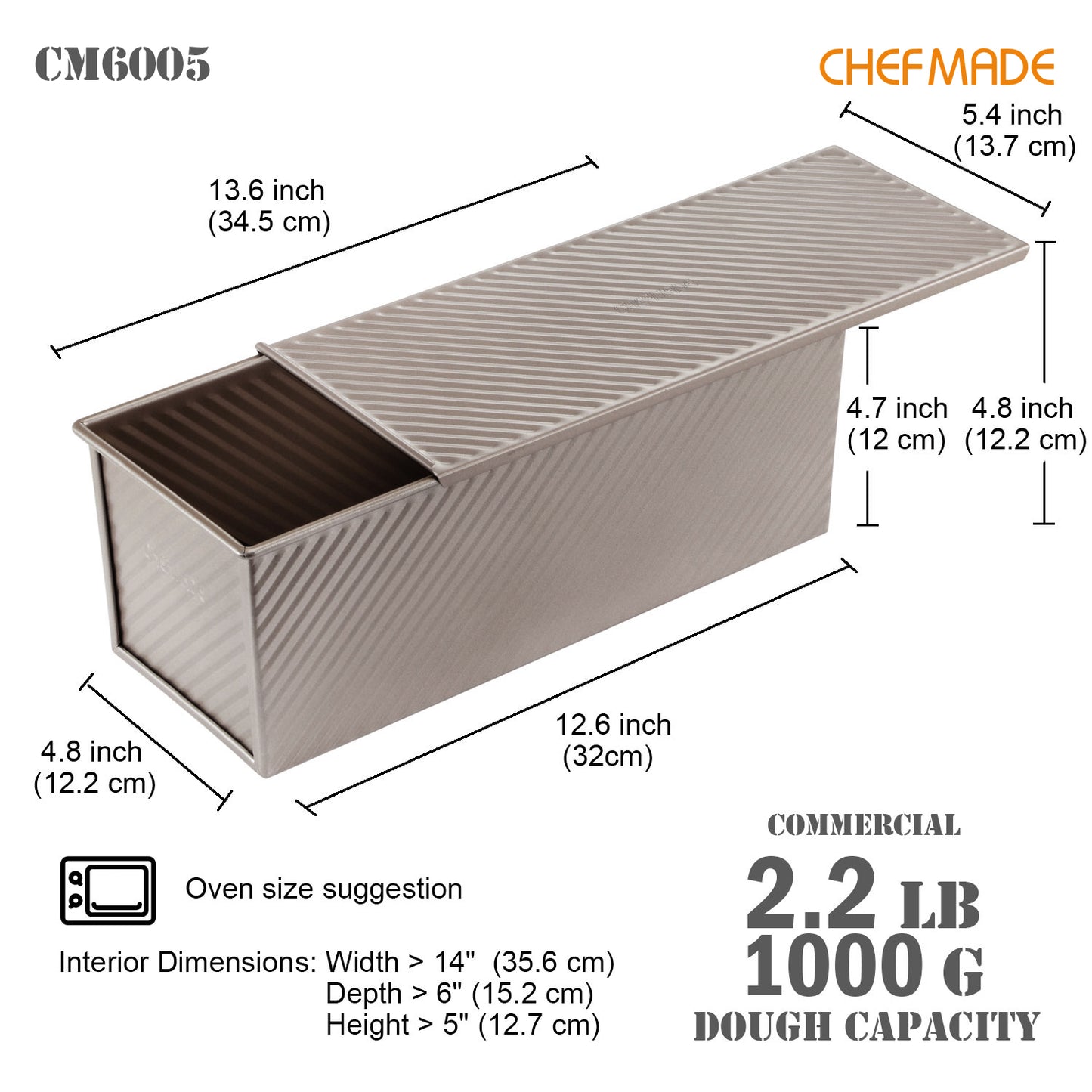 5" x 13" Commercial Corrugated Toast Box (1000G Dough Capacity)