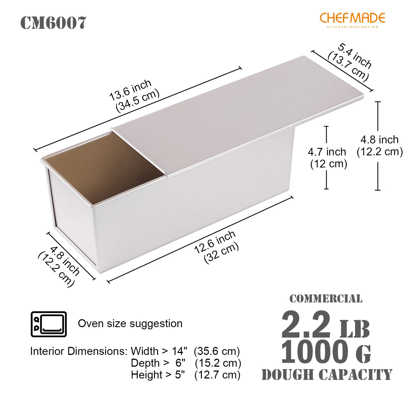 5" x 13" Commercial Flat Toast Box (1000G Dough Capacity)