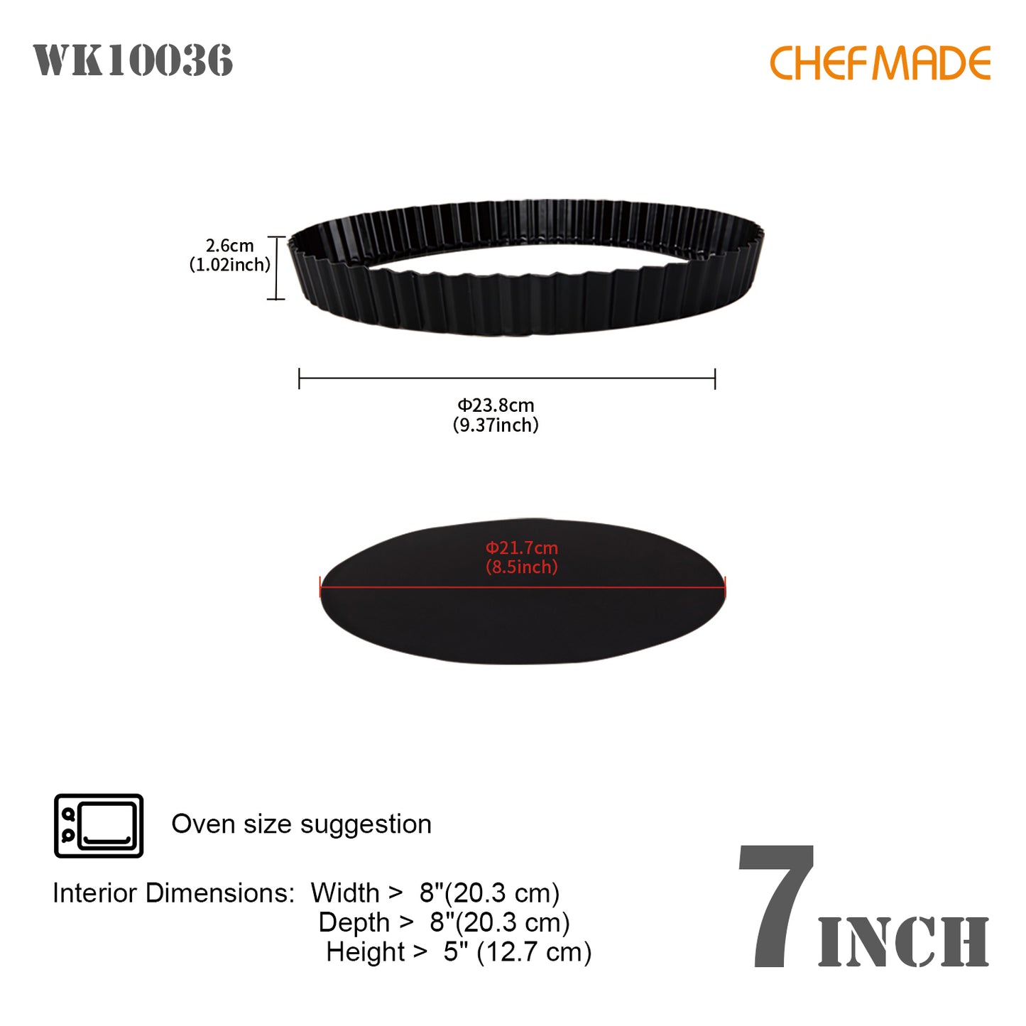 9.5-Inch Round Tart Pan with Removable Loose Bottom (Black)
