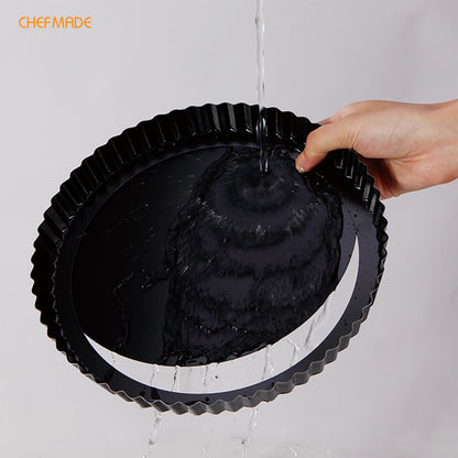 9.5-Inch Round Tart Pan with Removable Loose Bottom (Black)