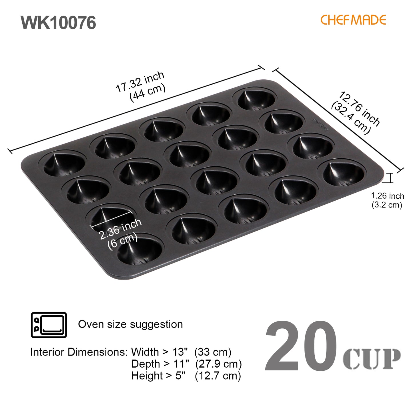 Chestnut-Shaped Cake 20 Well (Black)