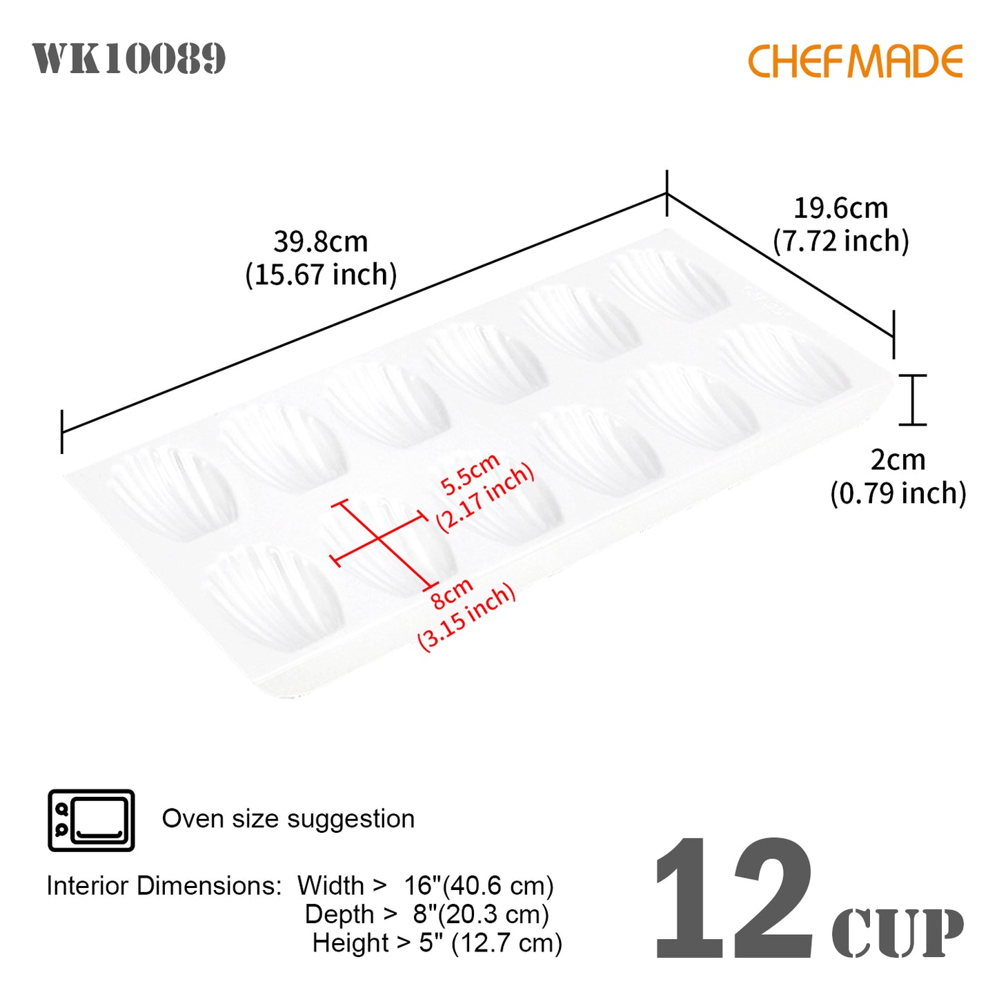 Madeline Cake Pan Oval Shell 12 Well（White）