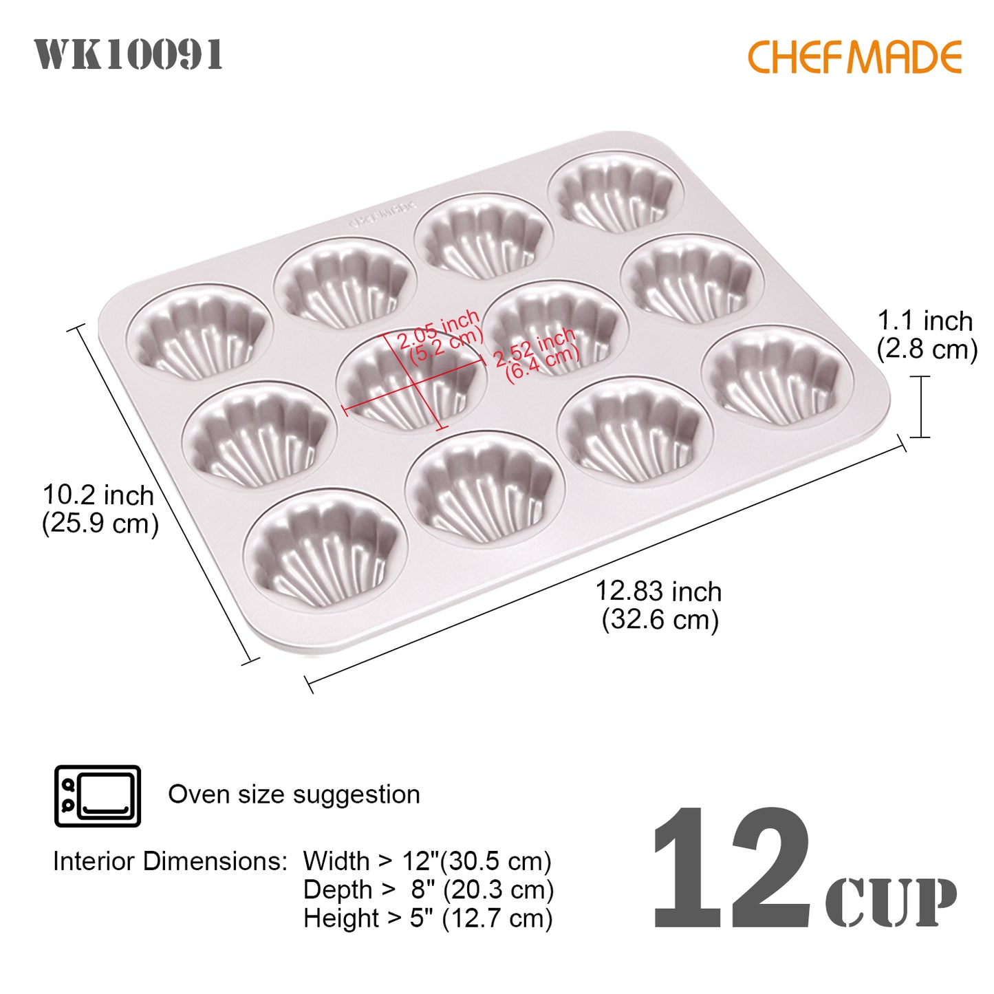 Madeline Cake Pan Oval Shell 12 Well