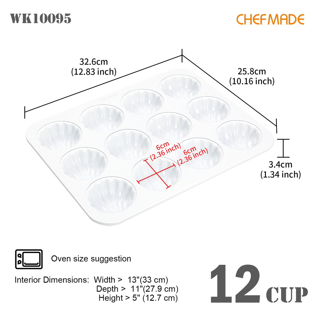 Madeline Cake Pan Oval Shell 12 Well（White）