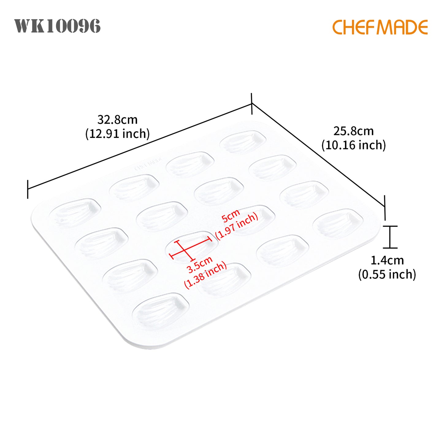 Madeline Cake Pan Oval Shell 16 Well（White）