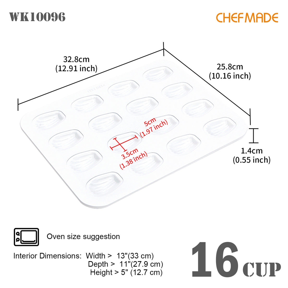 Madeline Cake Pan Oval Shell 16 Well（White）