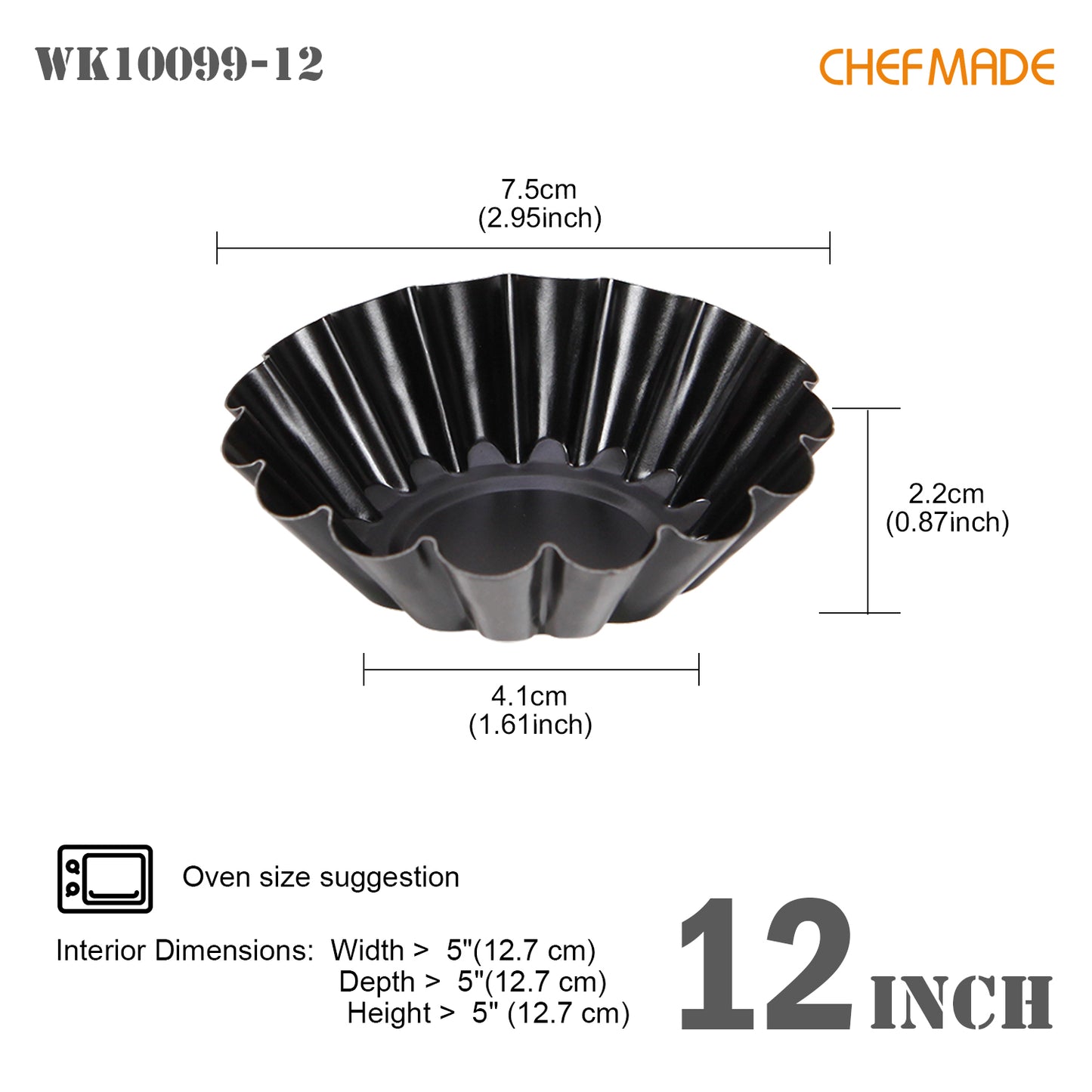 3" 12Pcs Round Tart Pan Set(Black)