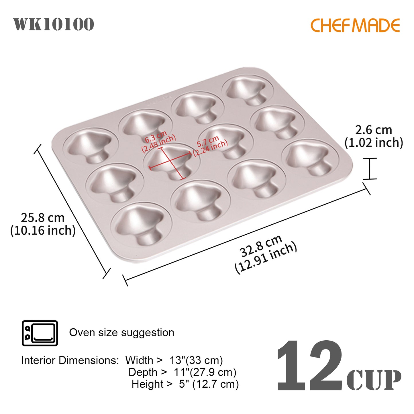 12 Cup Non-stick Mushroom  Shape Cake Pan