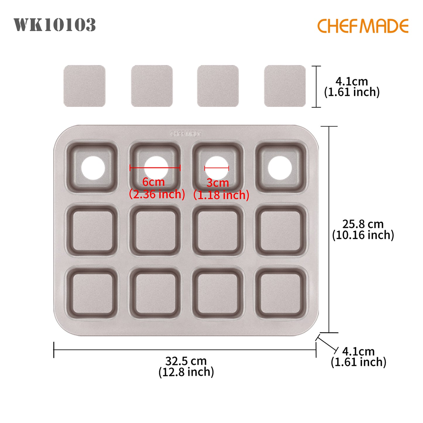 12 Cup Carbon Steel Non-stick Square Pan With Loose Bottom