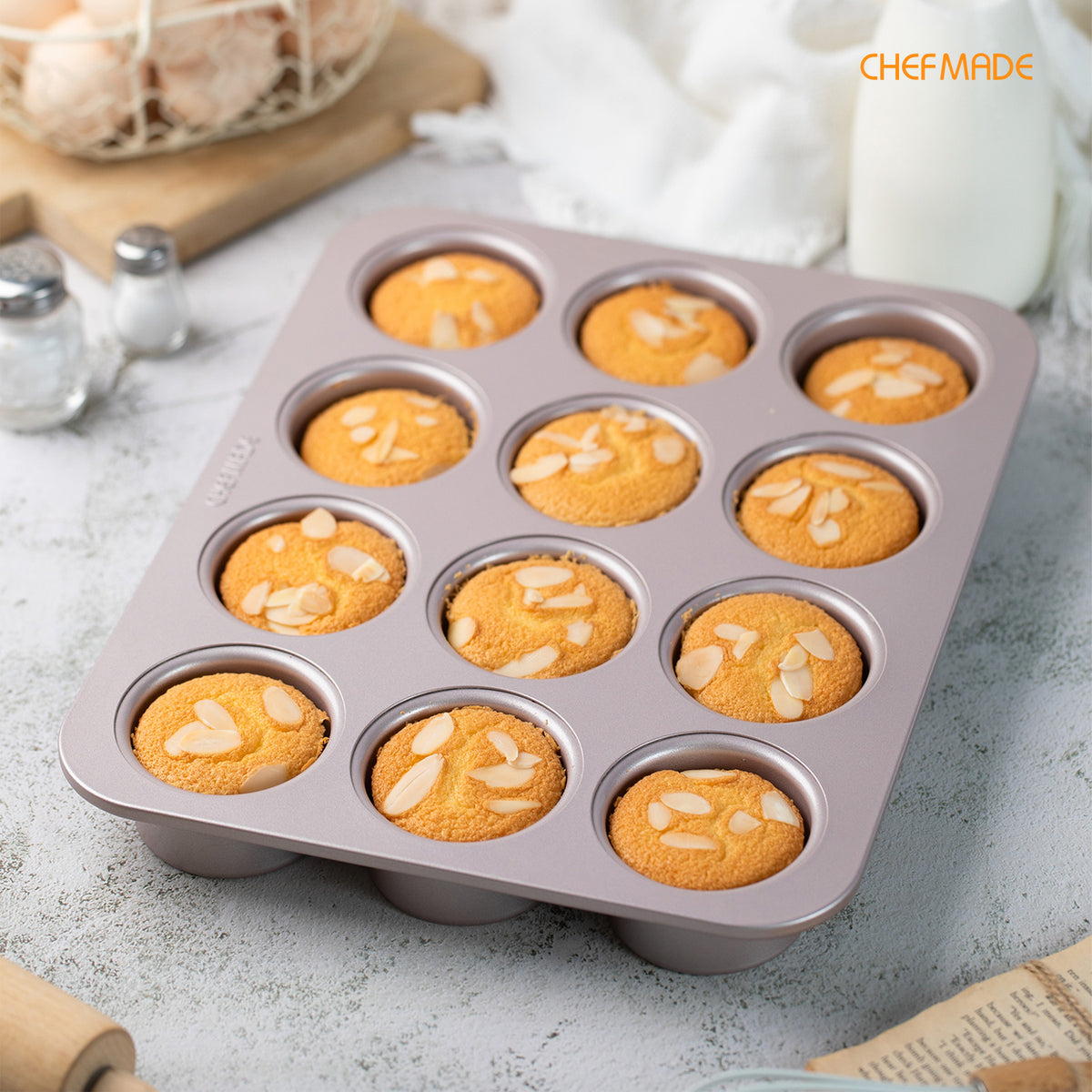 12 Cup Carbon Steel Non-stick English Muffin Pan With Loose Bottom