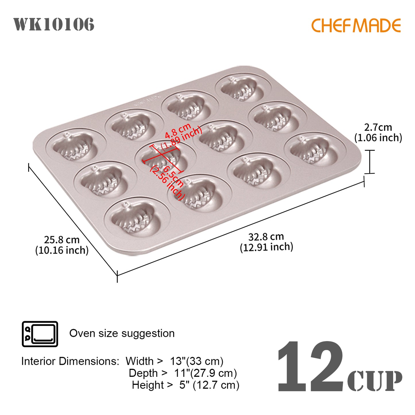 12 Cup Non-stick Acorn Shape Cake Pan
