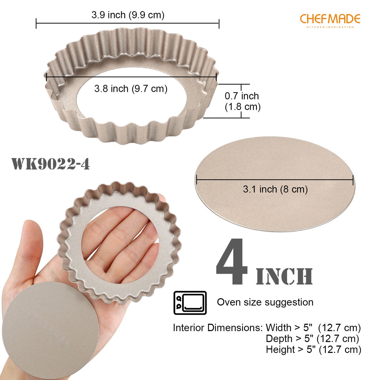 4" Round Tart Pan Set with Removable Bottom 4Pcs