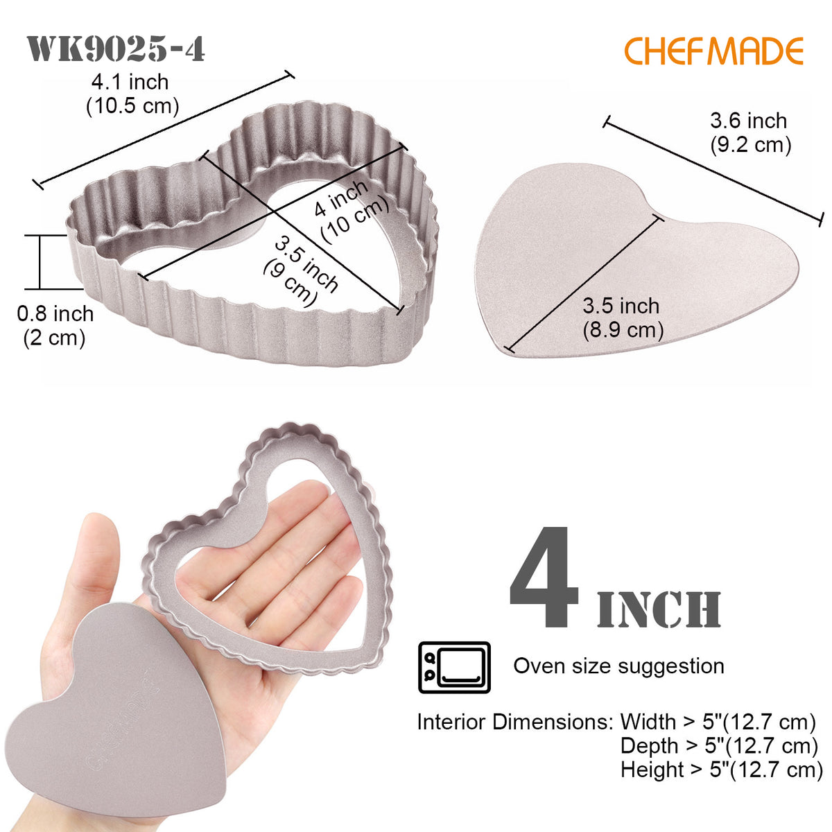 4" Mini Heart-Shaped Tart Pan Set 4Pcs
