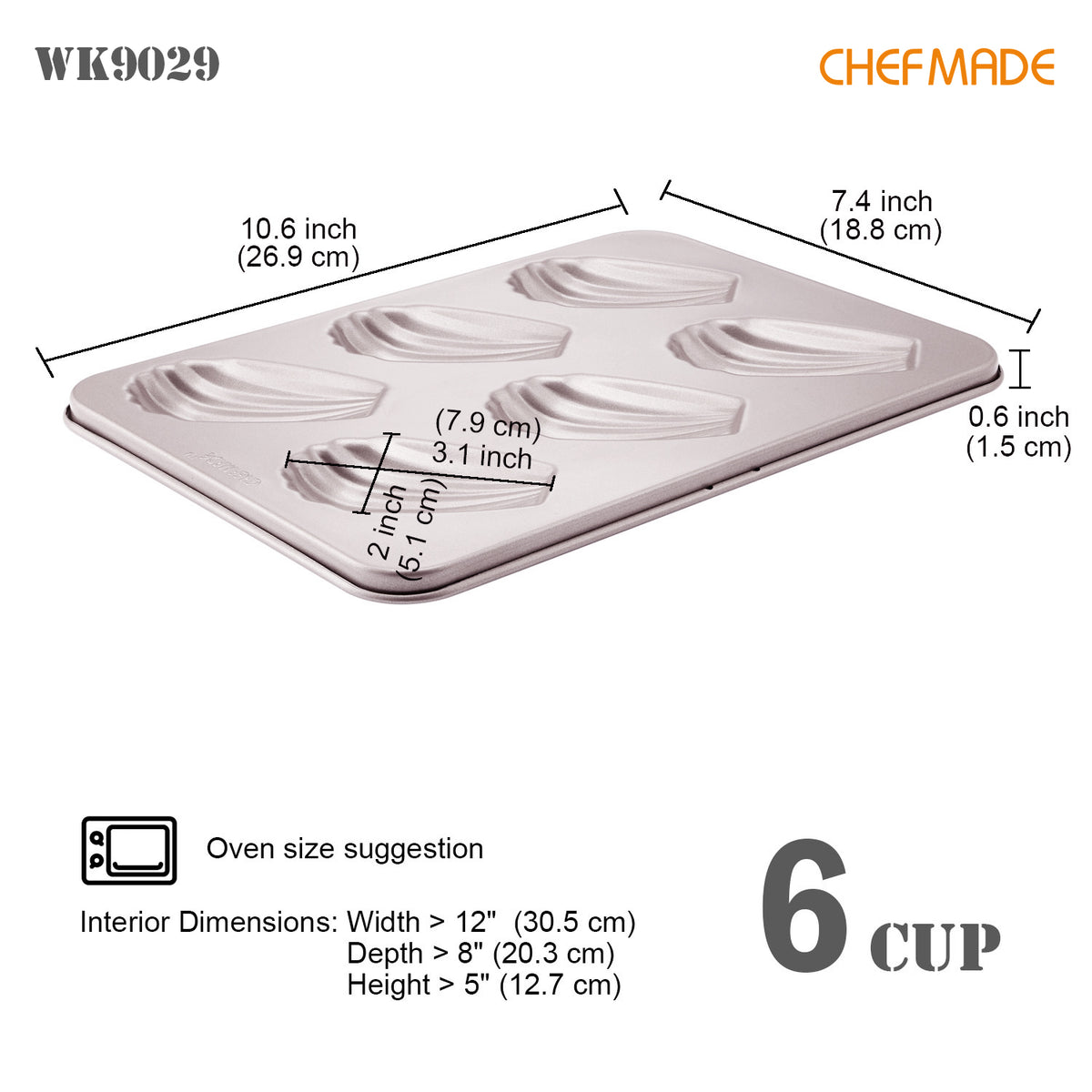 Madeline Cake Pan Oval Shell 6 Well