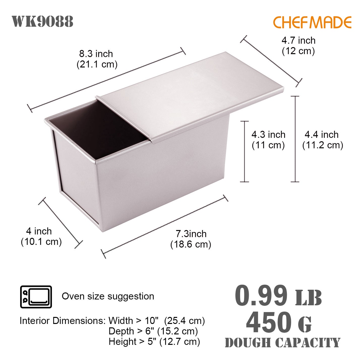 4" x 7.5" Flat Toast Box (450G Dough Capacity)