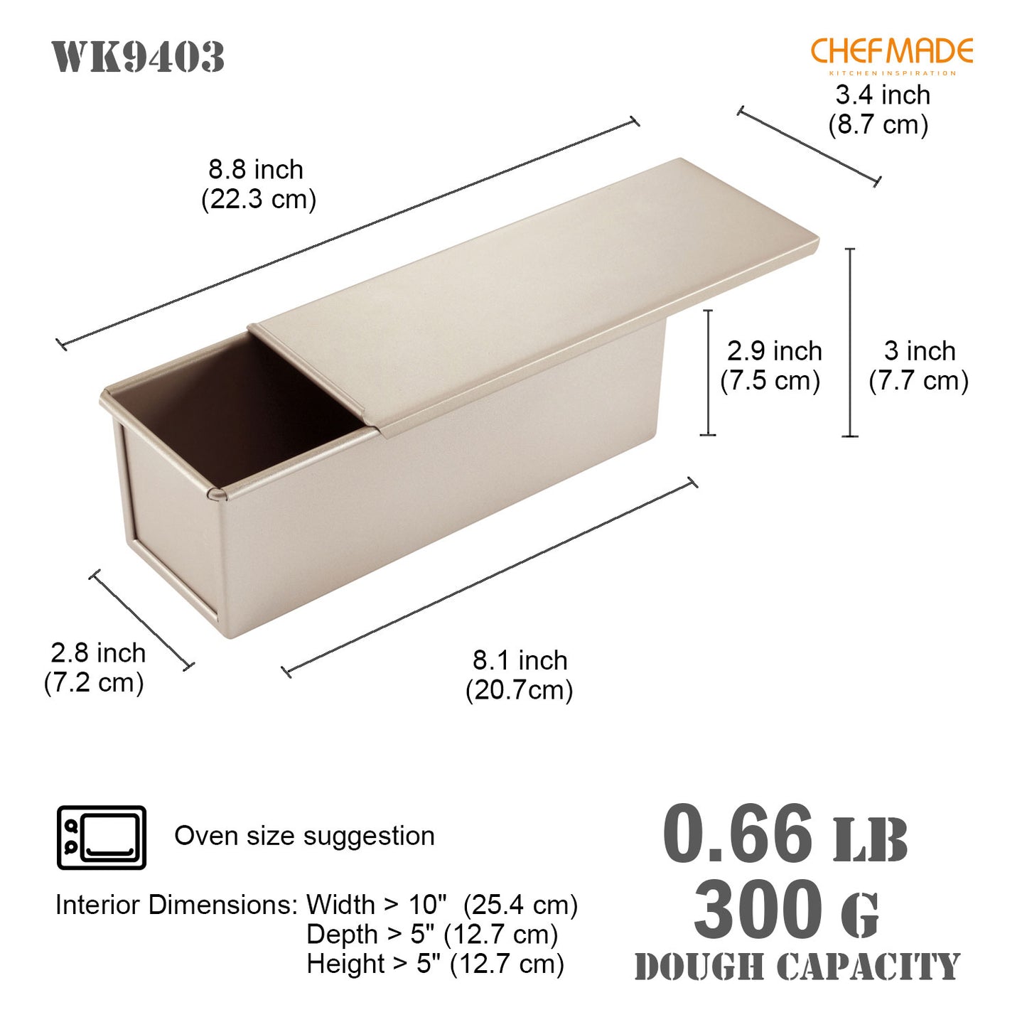 3" x 8" Flat Toast Box (300G Dough Capacity)