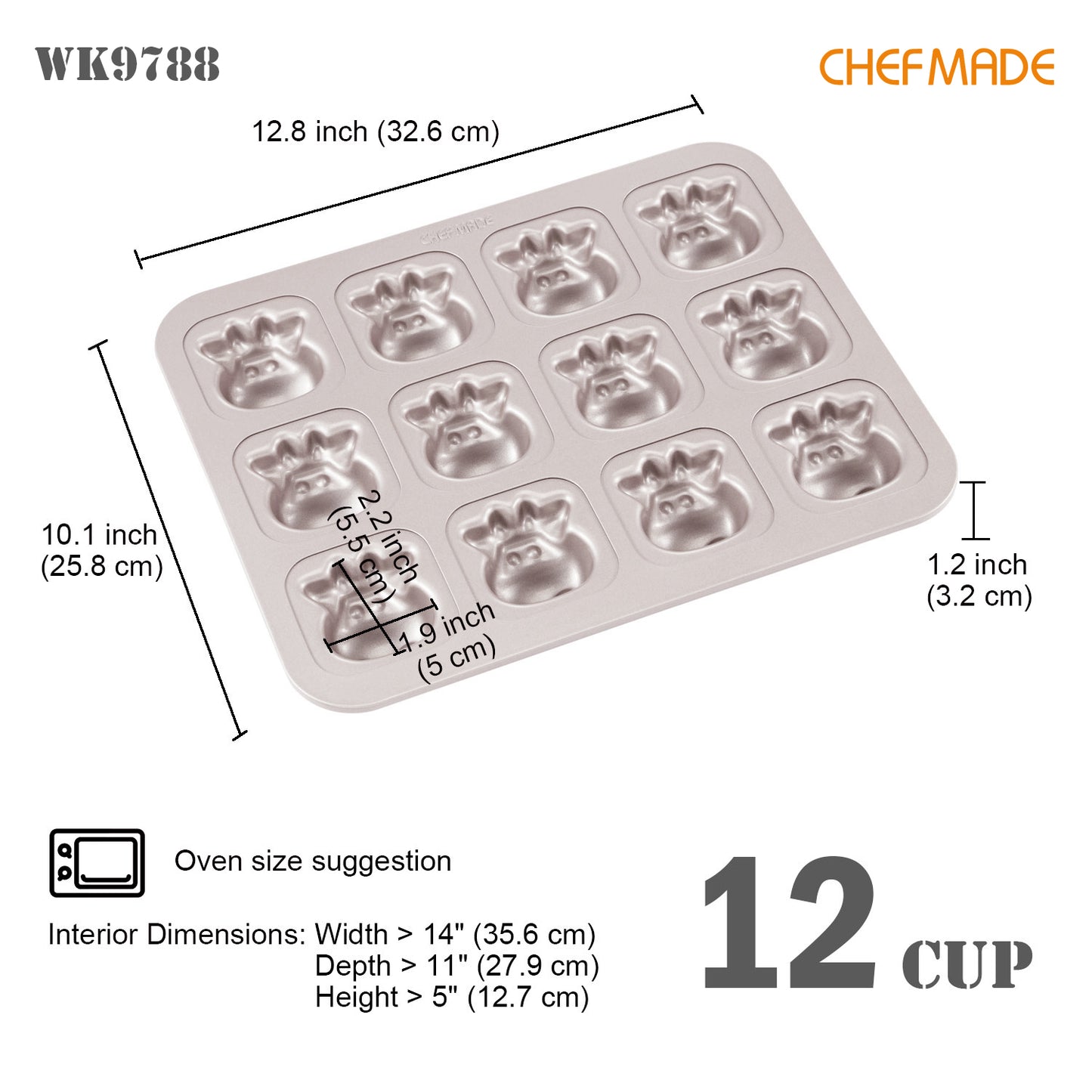 Cow-Shaped Cake Pan 12 Well