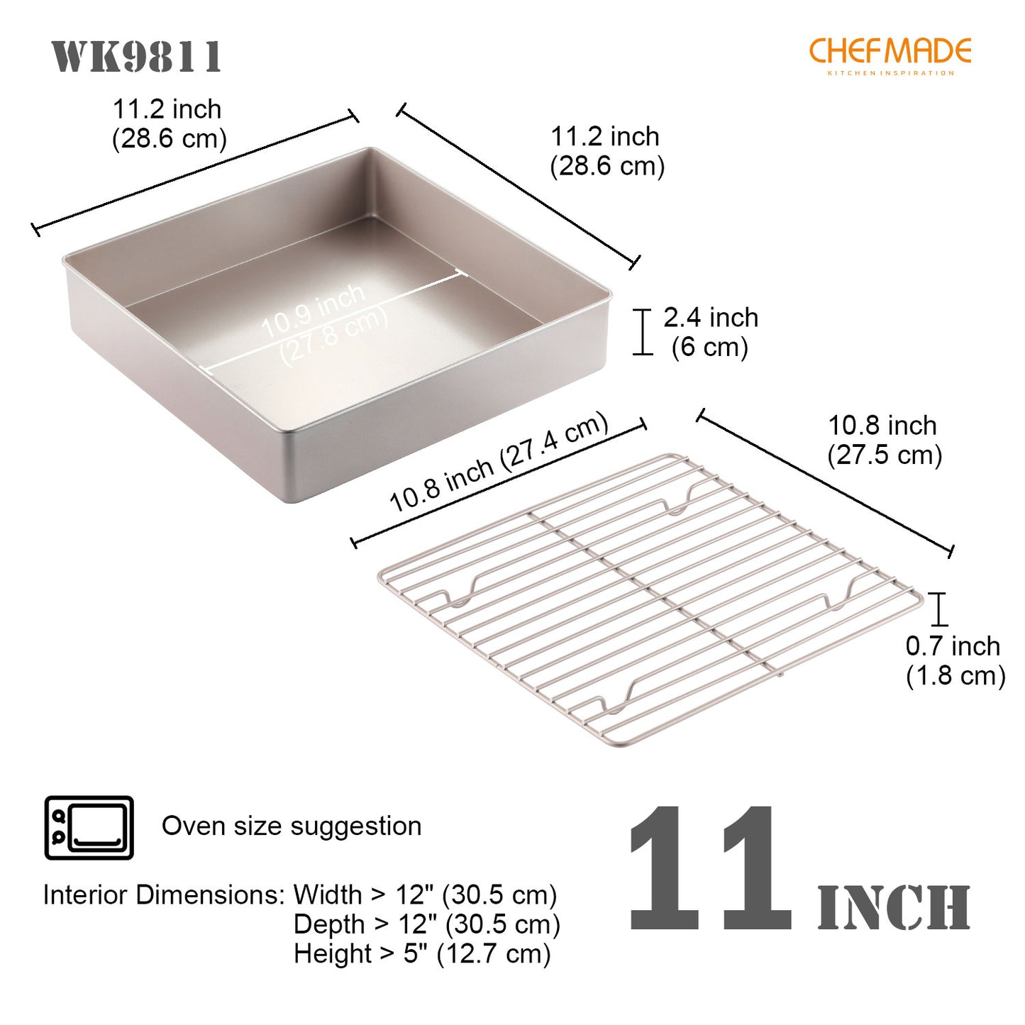 11.2" x 11.2" Square Deep Roasting Pan with Rack