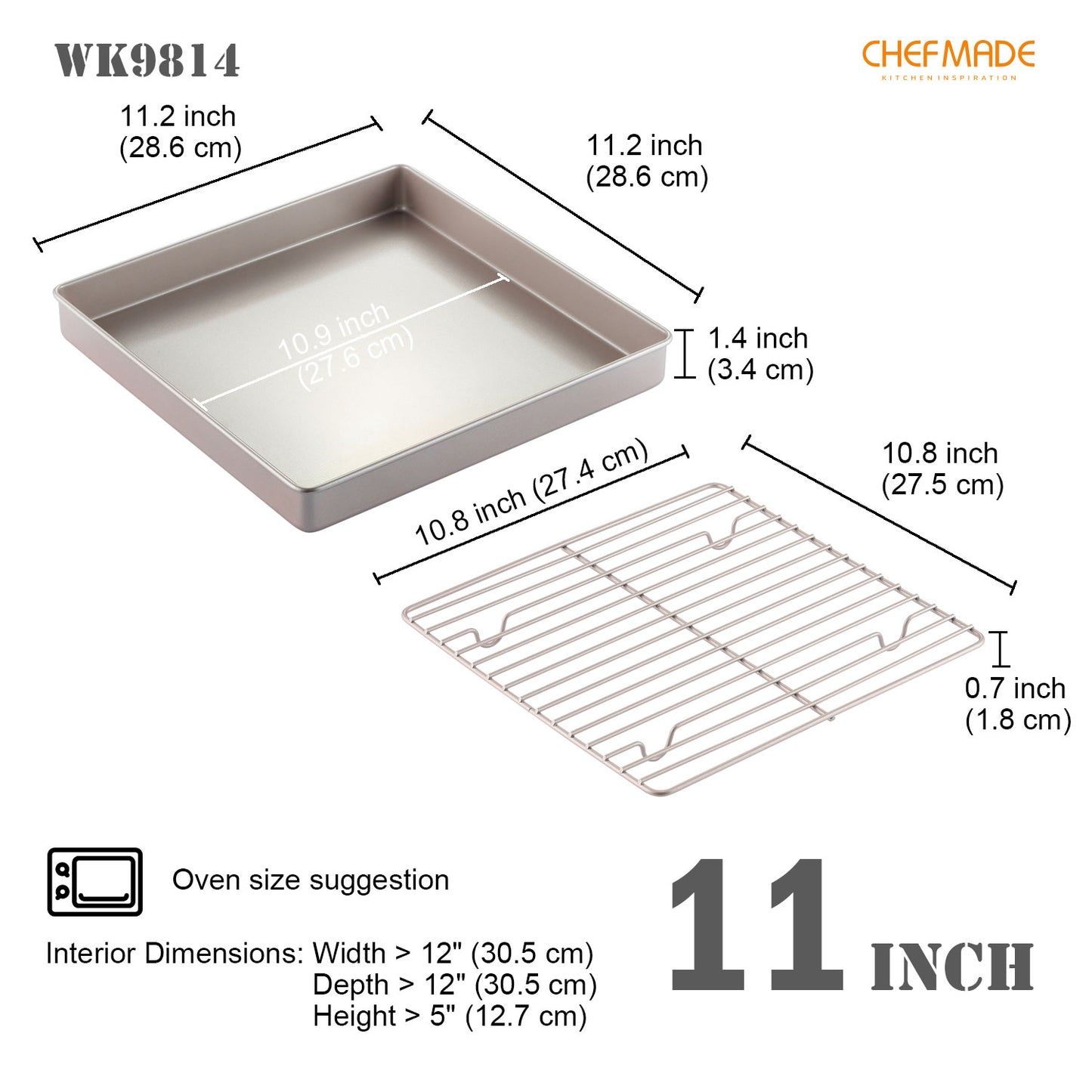 11.2" x 11.2" Square Shallow Roasting Pan with Rack