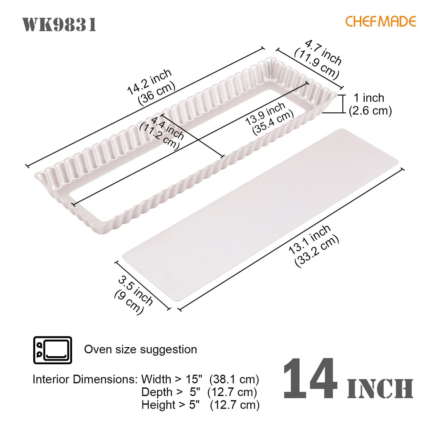 14" Rectangle Tart Pan with Removable Bottom
