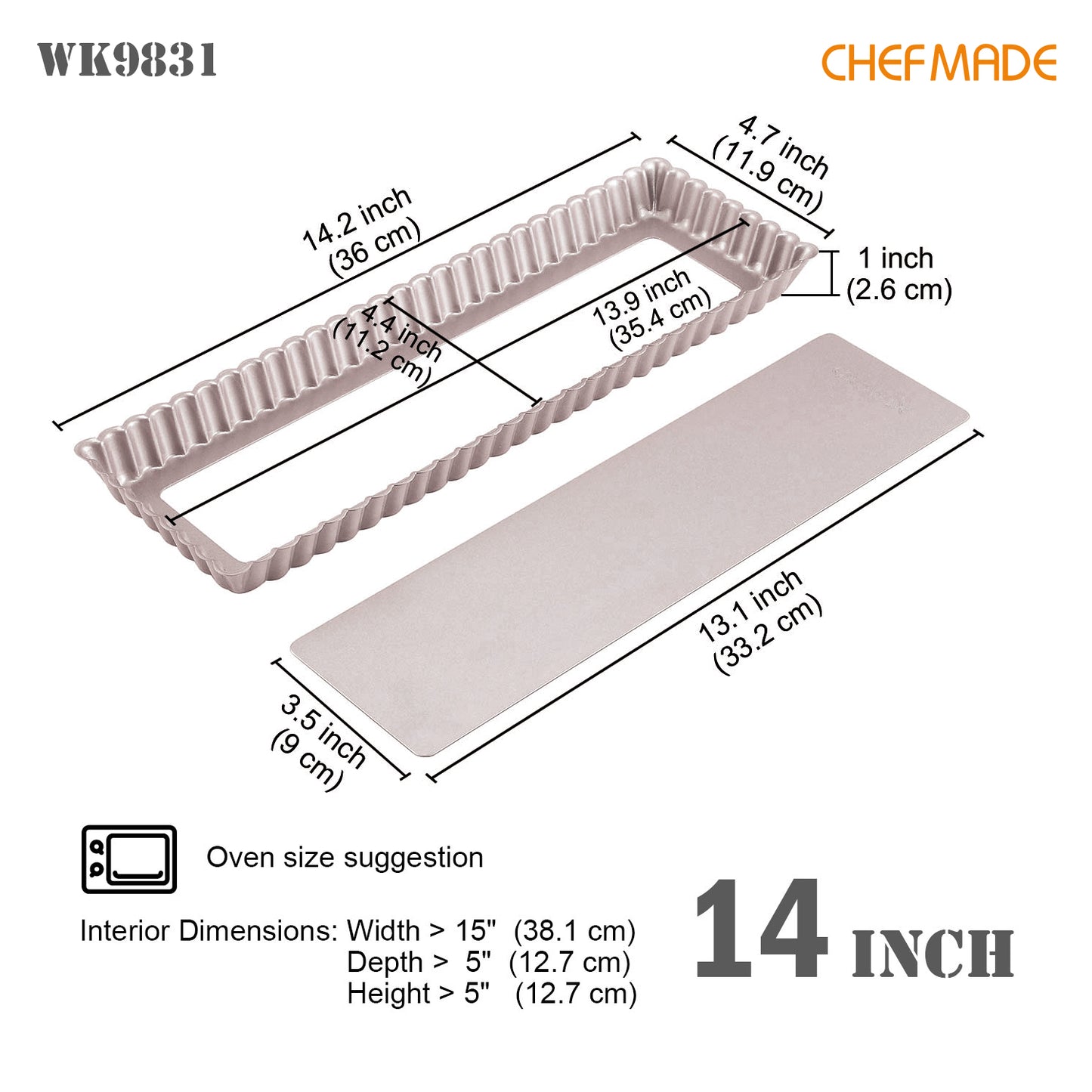 14" Rectangle Tart Pan with Removable Bottom