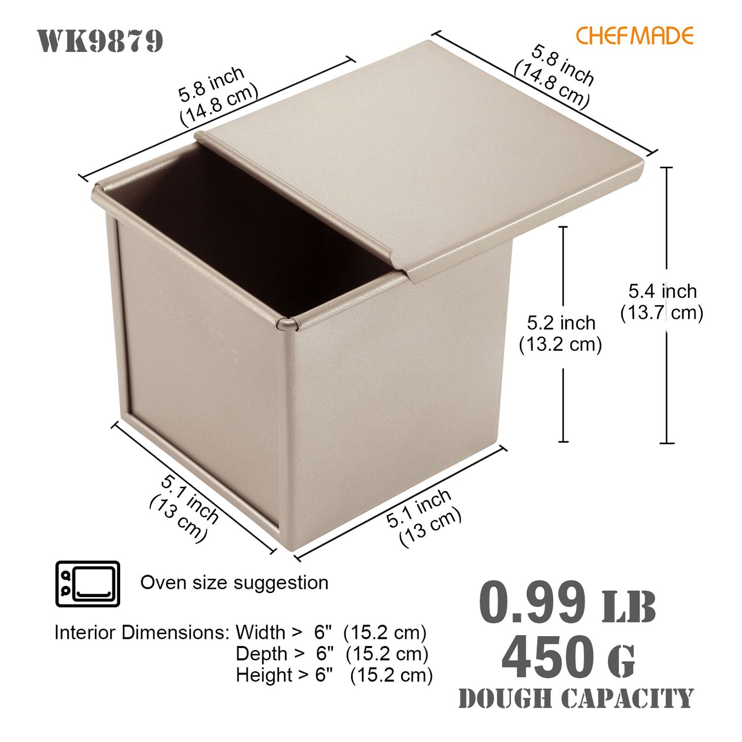 5.8" x 5.8" Flat Toast Box (450G Dough Capacity)