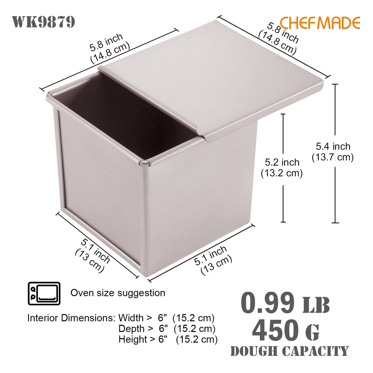 5.8" x 5.8" Flat Toast Box (450G Dough Capacity)