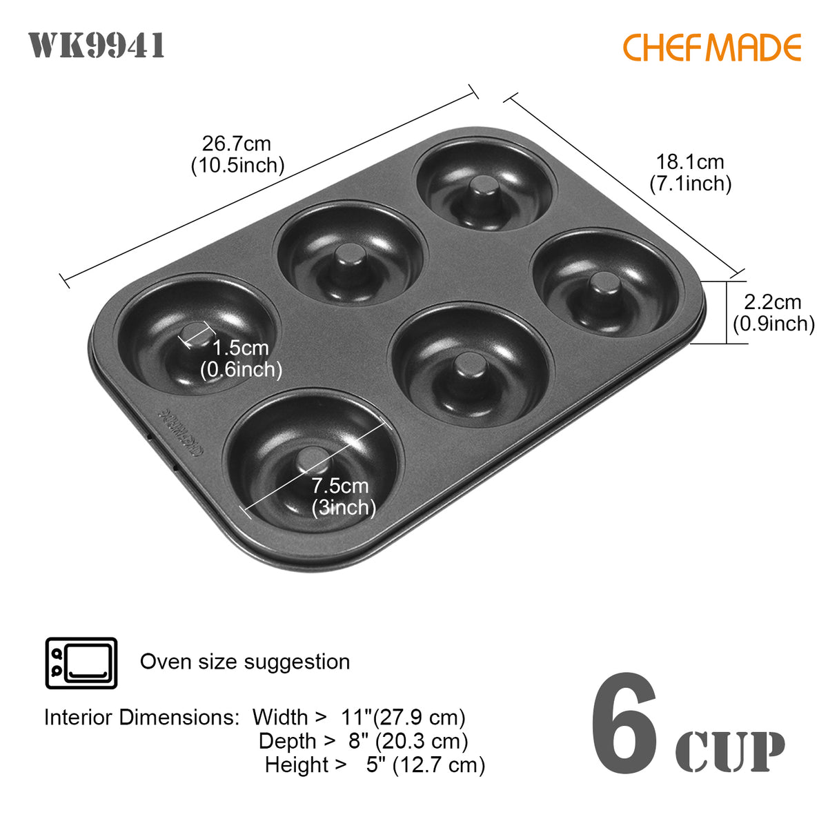 Donut Cake Pan 6 Well ( Black )