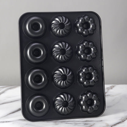 Donut Cake Pan Fancy-Shaped 12 Well (Black)